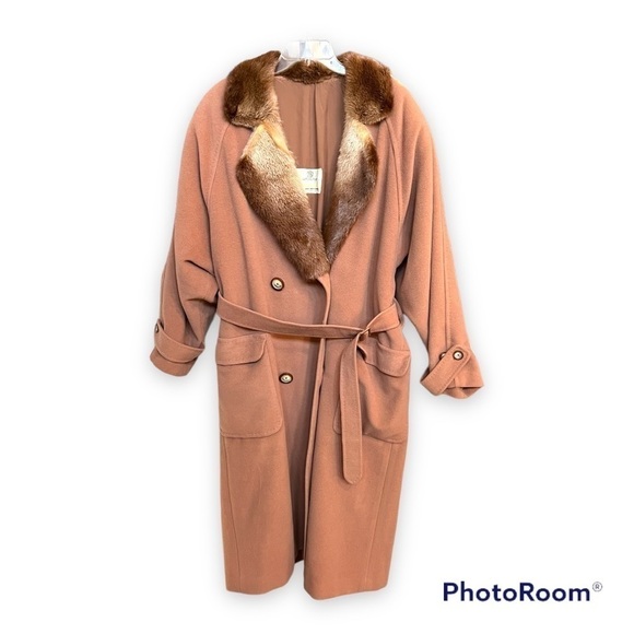 Aquascutum London Cashmere Wool Fur Vintage Trench Coat - Picture 2 of 10